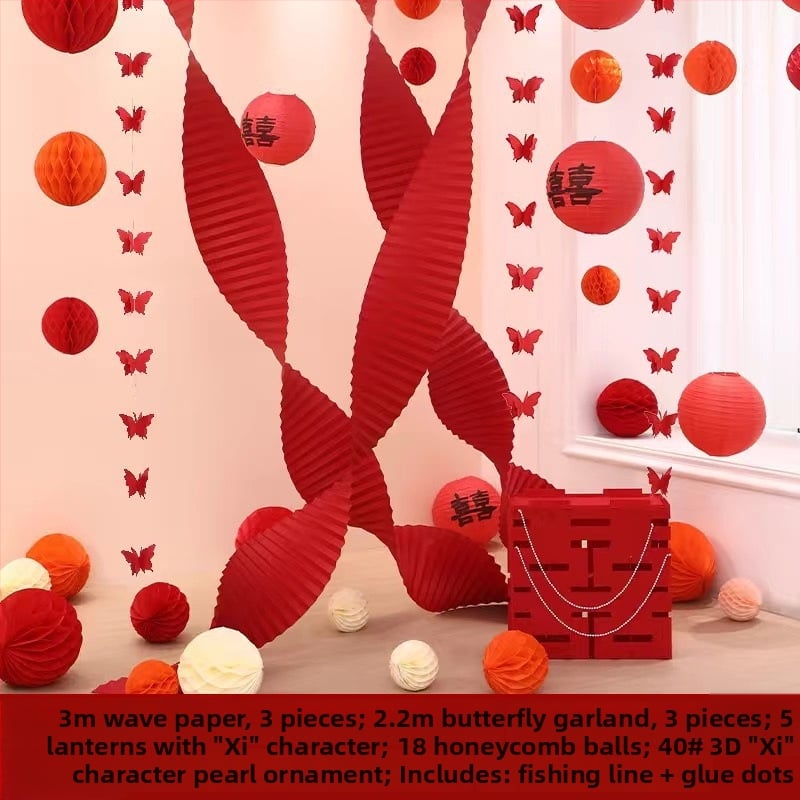 Set za uređenje sobe za vjenčanje — papirnati elementi i vrpce, rekviziti za uređenje prostora