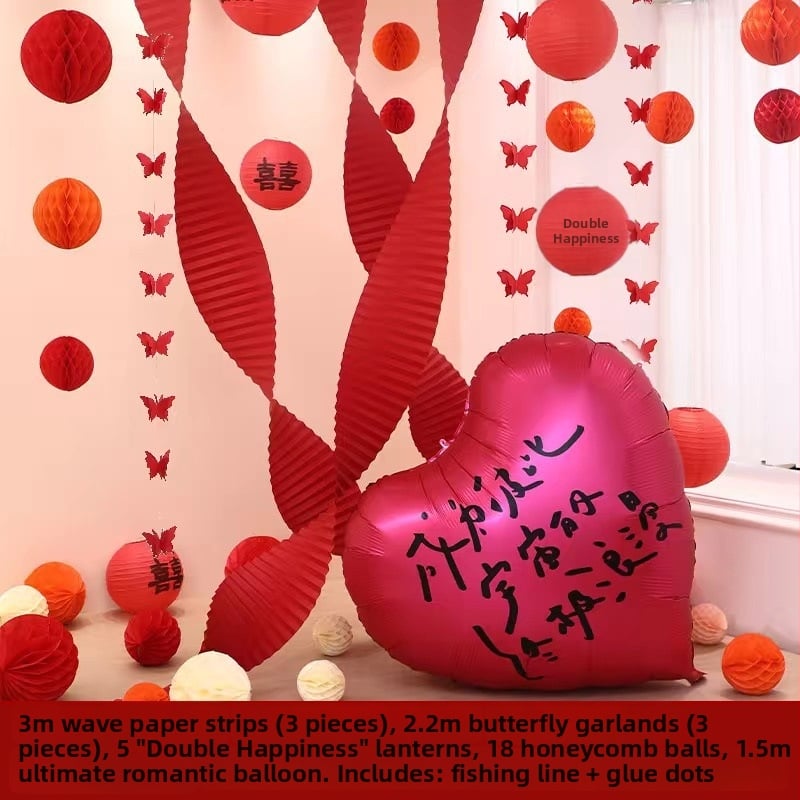 Set za uređenje sobe za vjenčanje — papirnati elementi i vrpce, rekviziti za uređenje prostora