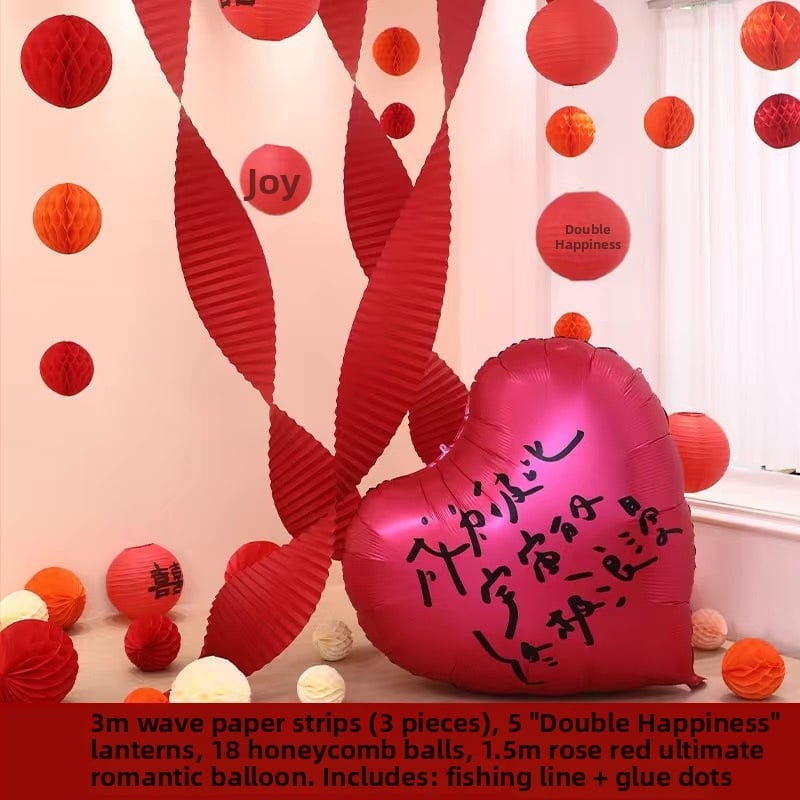 Set za uređenje sobe za vjenčanje — papirnati elementi i vrpce, rekviziti za uređenje prostora