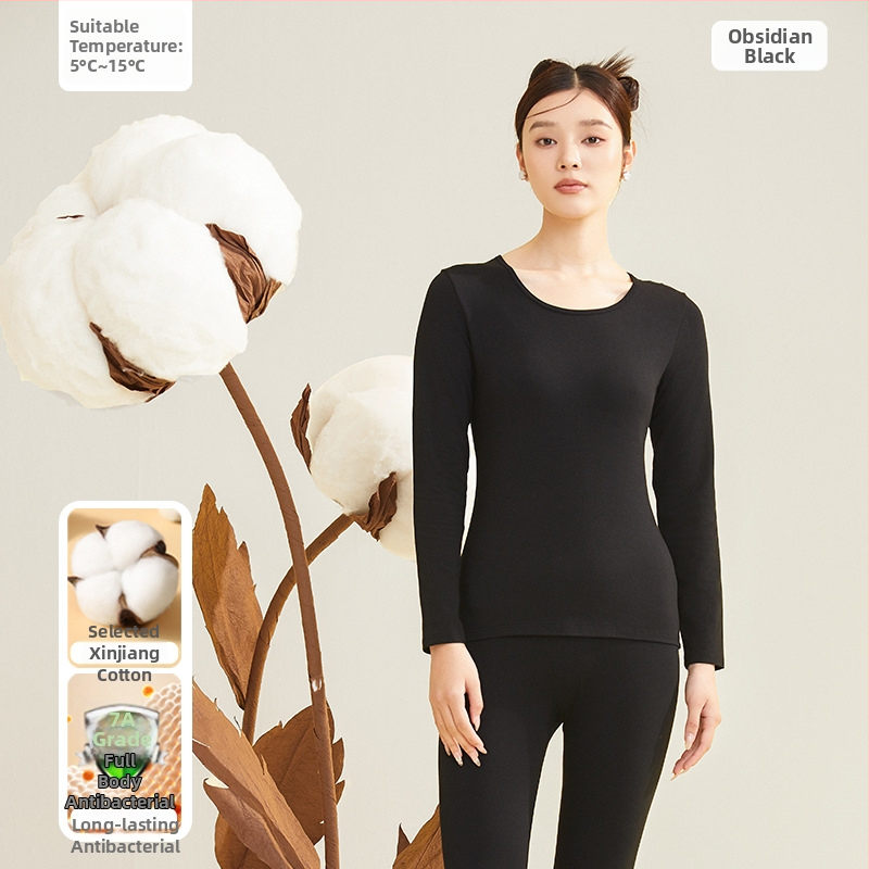 Moterų terminis komplektas iš 95% medvilnės, antibakterinis, apvali kaklo, megztinis viršuje