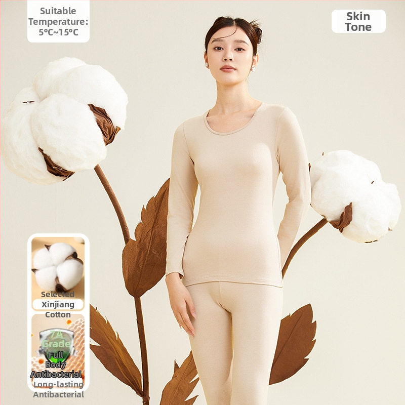 Moterų terminis komplektas iš 95% medvilnės, antibakterinis, apvali kaklo, megztinis viršuje