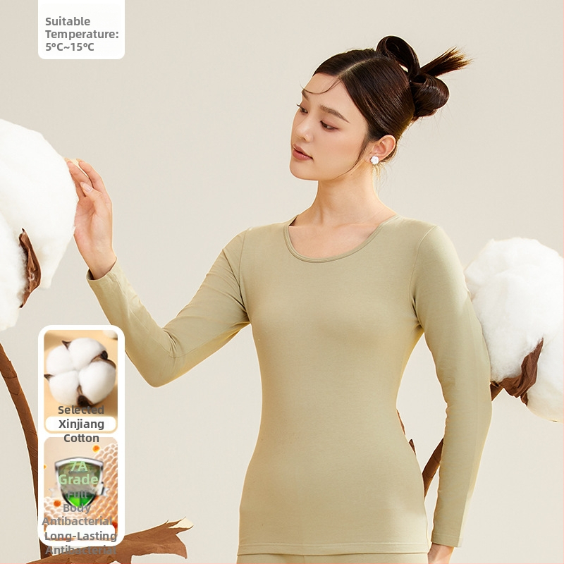 Moterų terminis komplektas iš 95% medvilnės, antibakterinis, apvali kaklo, megztinis viršuje