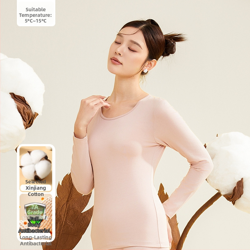 Moterų terminis komplektas iš 95% medvilnės, antibakterinis, apvali kaklo, megztinis viršuje