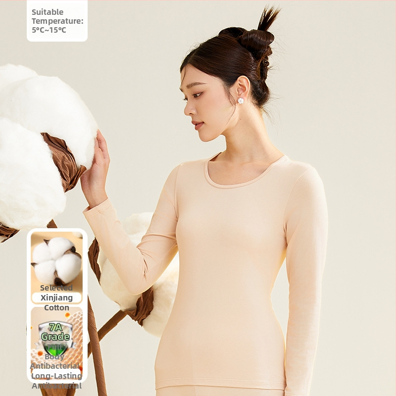 Moterų terminis komplektas iš 95% medvilnės, antibakterinis, apvali kaklo, megztinis viršuje