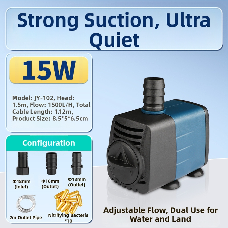 Potopinė siurblys akvariumui su šoniniu įsiurbimu, cirkuliacijai ir filtravimui, amfibinis dizainas, itin tylus