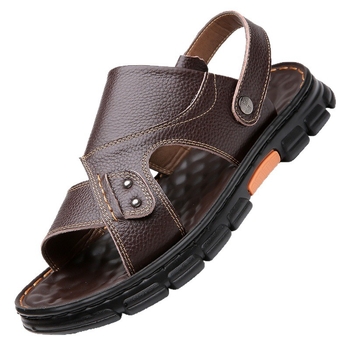 Szandálok marhabőr felsőrésszel, bőrbelső, PVC talp, nyitott orrú kialakítás