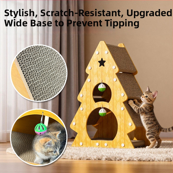 Ziemassvētku kaķu skrāpēšanas koks, kaķu rotaļlieta no viļņota kartona, nodilumizturīga, nes atstāj drupu, piemērots visām sezonām