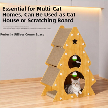 Ziemassvētku kaķu skrāpēšanas koks, kaķu rotaļlieta no viļņota kartona, nodilumizturīga, nes atstāj drupu, piemērots visām sezonām