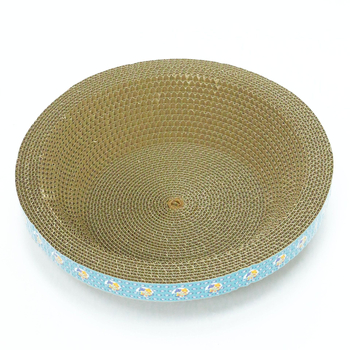 DAMAII viļņota kartona kaķu skrāpēšanas trauka – apaļa skrāpēšanas trauka, izturīga pret nolietošanās, bez pūkām, kaķu rotaļlieta karikatūras stilā