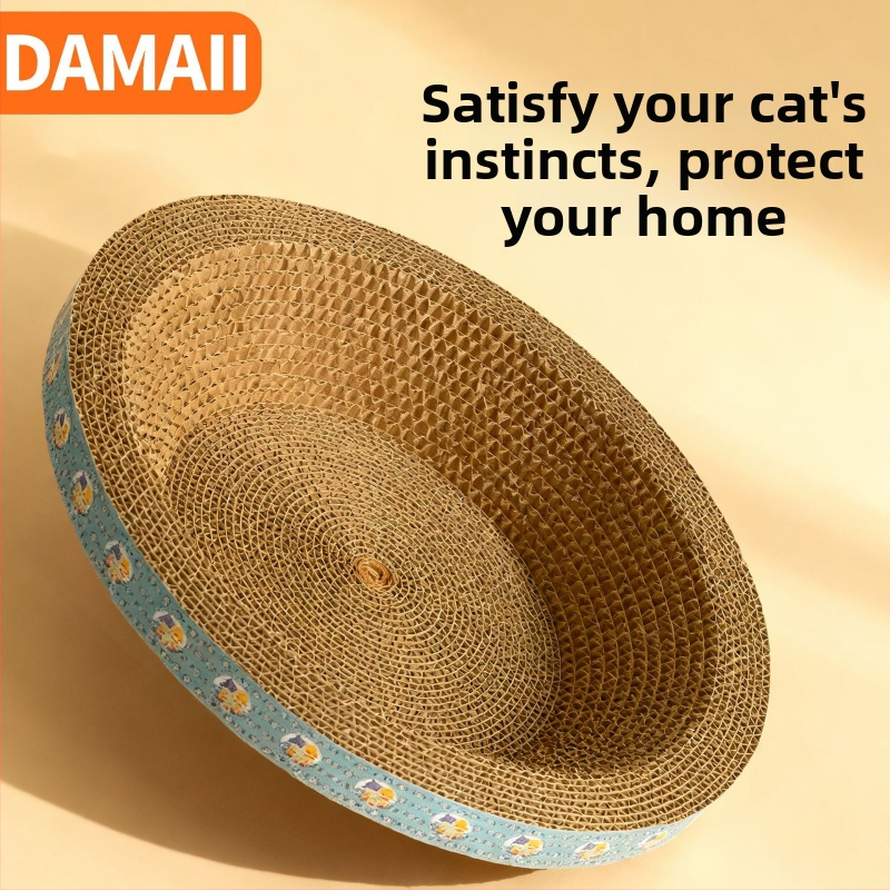 DAMAII vlnitý kartónový záchod pre mačky – kruhová skrabacia misa, odolná voči opotrebeniu, bez kúskov chlpov, mačacia hračka v kreslenom štýle