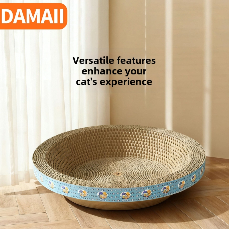 DAMAII vlnitý kartónový záchod pre mačky – kruhová skrabacia misa, odolná voči opotrebeniu, bez kúskov chlpov, mačacia hračka v kreslenom štýle