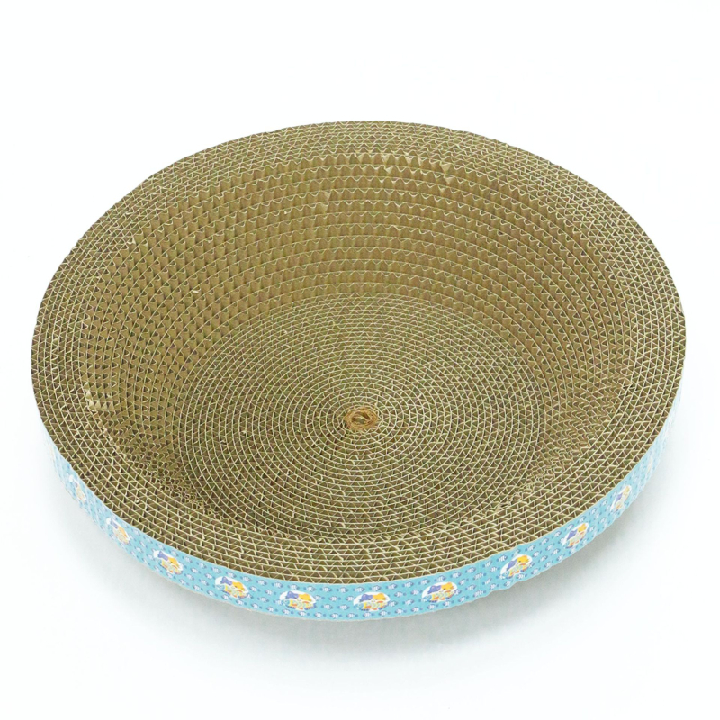 DAMAII viļņota kartona kaķu skrāpēšanas trauka – apaļa skrāpēšanas trauka, izturīga pret nolietošanās, bez pūkām, kaķu rotaļlieta karikatūras stilā