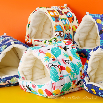 Medvilninis papūgų lizdas-hamakas su tigro raštu žiemai; kilmė Hebėja; privatūs prekiniai ženklai leidžiami