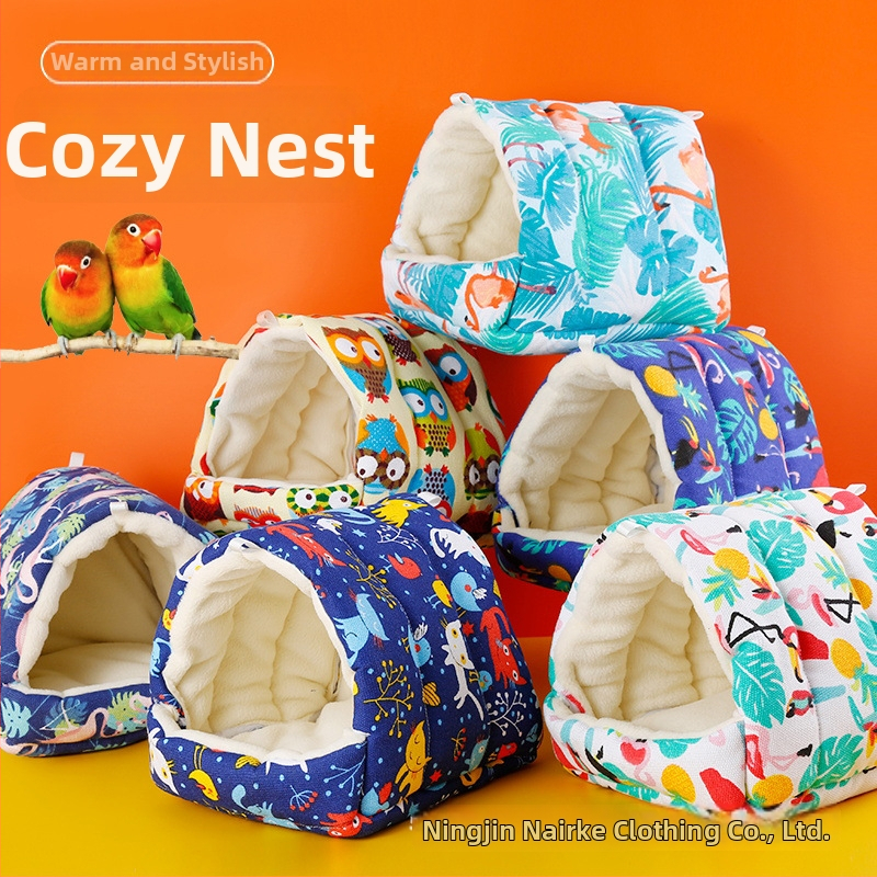 Medvilninis papūgų lizdas-hamakas su tigro raštu žiemai; kilmė Hebėja; privatūs prekiniai ženklai leidžiami