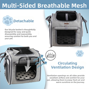 FULED Кошница за велосипед за домашни любимци, котки и кучета, голям капацитет, сгъваема, полиестер