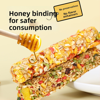 Papūgos kramymo lazdelė ir mokomoji užkanda – medžiaga iš penkių grūdų, prekių ženklas Happy Parrot, neimportuota