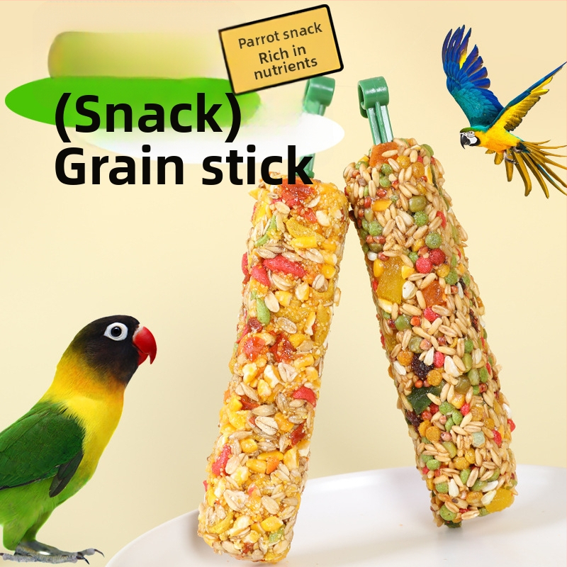 Papūgos kramymo lazdelė ir mokomoji užkanda – medžiaga iš penkių grūdų, prekių ženklas Happy Parrot, neimportuota