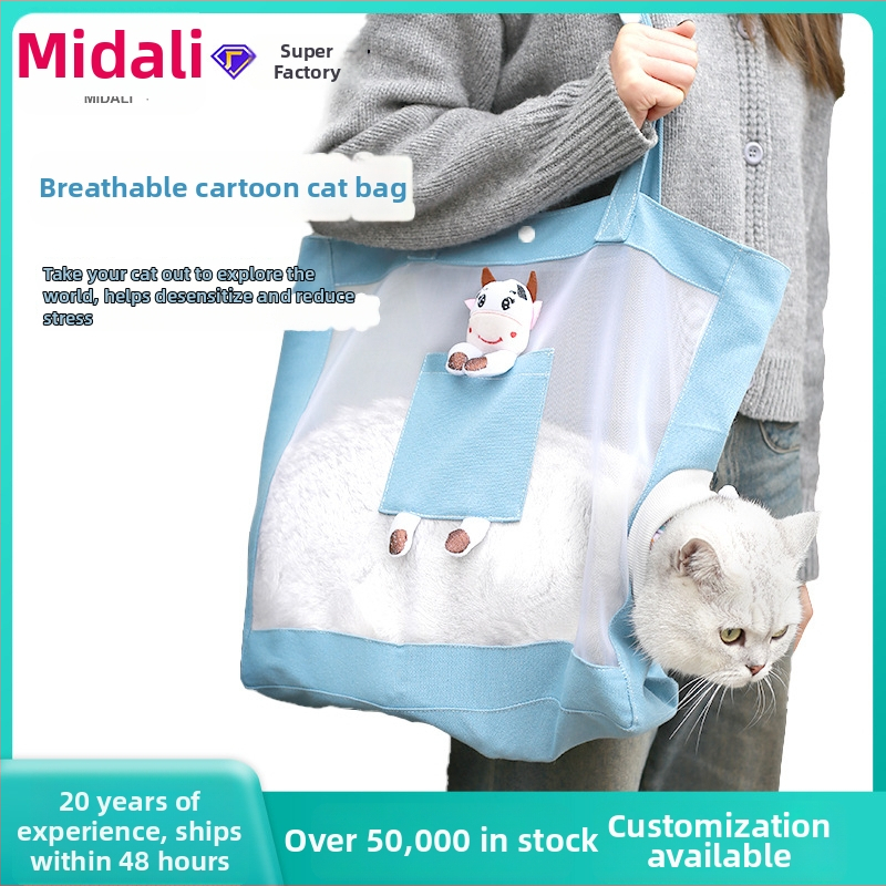 Middall taška pre mačky — prenášacia crossbody taška pre domáce zvieratá, sieťovinový plátenný materiál, Cartoon vzor, mäkký materiál