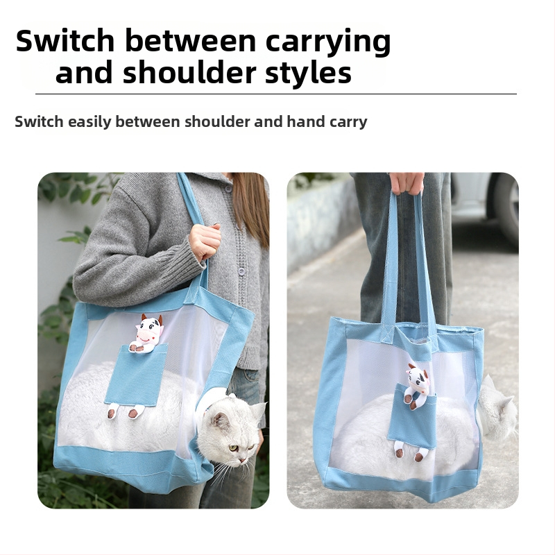 Middall taška pre mačky — prenášacia crossbody taška pre domáce zvieratá, sieťovinový plátenný materiál, Cartoon vzor, mäkký materiál