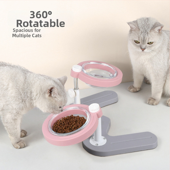 Paceltā dubultā kaķu ēdiena bļoda ar slīpu muti un kakla aizsardzību — materiāls ABS+metāls+stikls, zīmols Midali, izcelsme Zhejiang
