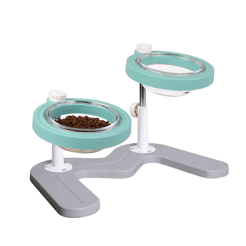 Paceltā dubultā kaķu ēdiena bļoda ar slīpu muti un kakla aizsardzību — materiāls ABS+metāls+stikls, zīmols Midali, izcelsme Zhejiang