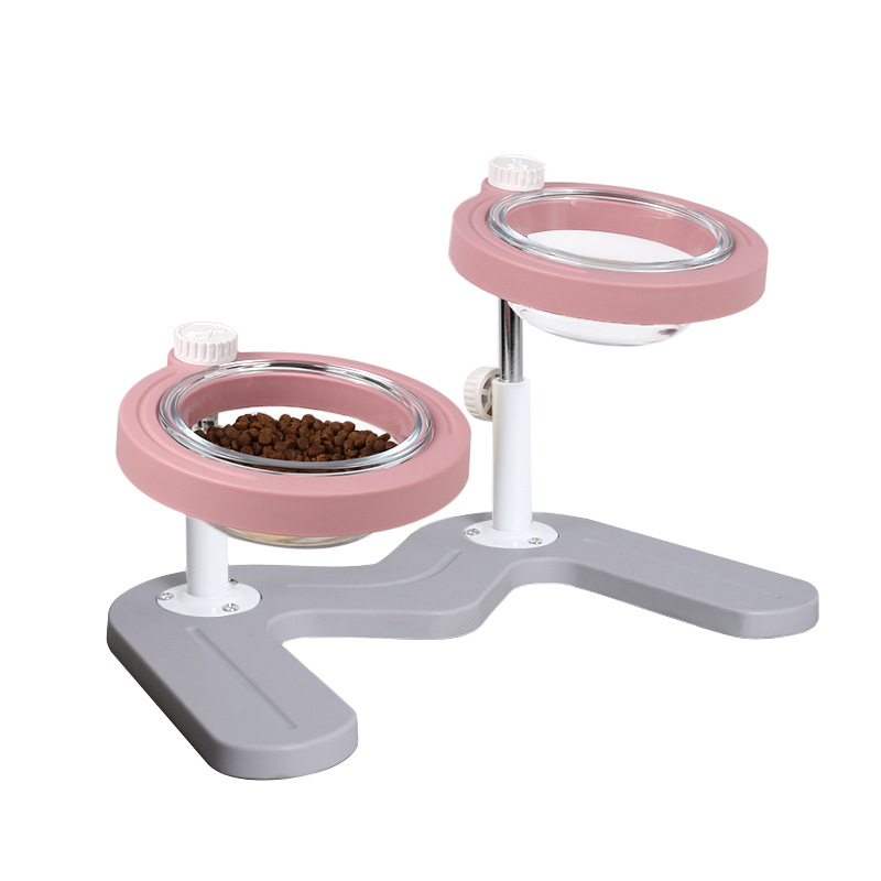 Paceltā dubultā kaķu ēdiena bļoda ar slīpu muti un kakla aizsardzību — materiāls ABS+metāls+stikls, zīmols Midali, izcelsme Zhejiang