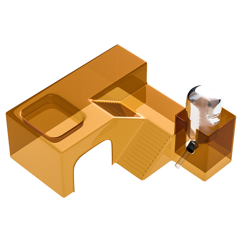 Hamsterių buveinė su panoraminiu skaidriu lizdu, taku ir vila; įskaičiuota vandens buteliukas ir maisto dubuo — Plastmasė, Prekės ženklas Silly Darling