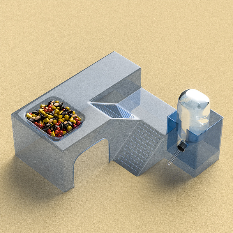 Hamsterių buveinė su panoraminiu skaidriu lizdu, taku ir vila; įskaičiuota vandens buteliukas ir maisto dubuo — Plastmasė, Prekės ženklas Silly Darling