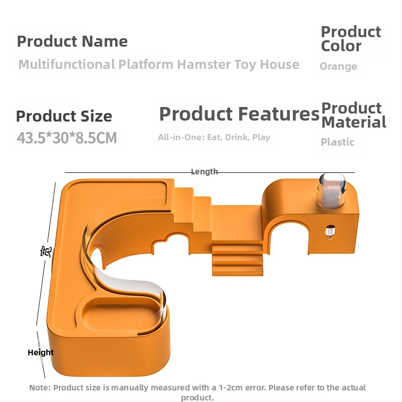 Hamsterių buveinė su panoraminiu skaidriu lizdu, taku ir vila; įskaičiuota vandens buteliukas ir maisto dubuo — Plastmasė, Prekės ženklas Silly Darling