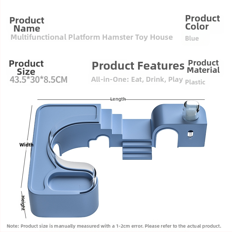 Hamsterių buveinė su panoraminiu skaidriu lizdu, taku ir vila; įskaičiuota vandens buteliukas ir maisto dubuo — Plastmasė, Prekės ženklas Silly Darling
