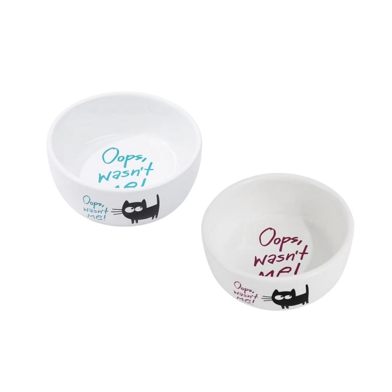 Vas ceramic pentru animale de companie, design cu pisicuță neagră desen animat, universal pentru pisici și câini, ușor de curățat, marca Elite.