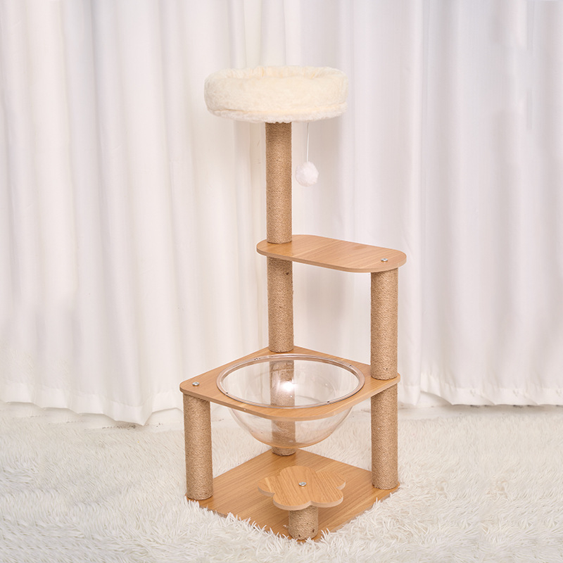 Katės laipiojimo rėmas su kapsulės formos lizdu — sisalas, viduje naudojimui, kompaktiškas dizainas