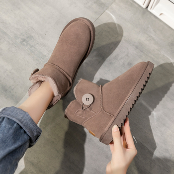 Sieviešu ziemas zābaki, ūdensdroši nubukādas ādas, īsi zābaki ar pūkainu oderi, sprādzes aizdare, bieza gumijas zole