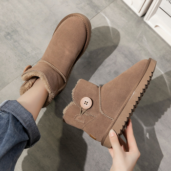 Sieviešu ziemas zābaki, ūdensdroši nubukādas ādas, īsi zābaki ar pūkainu oderi, sprādzes aizdare, bieza gumijas zole