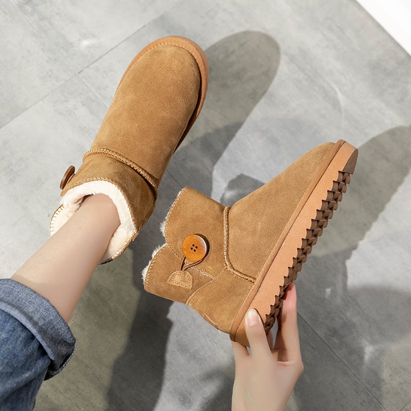 Sieviešu ziemas zābaki, ūdensdroši nubukādas ādas, īsi zābaki ar pūkainu oderi, sprādzes aizdare, bieza gumijas zole