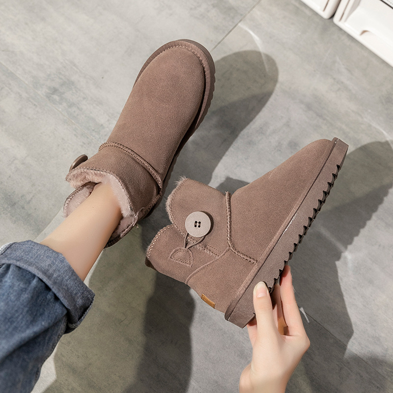 Sieviešu ziemas zābaki, ūdensdroši nubukādas ādas, īsi zābaki ar pūkainu oderi, sprādzes aizdare, bieza gumijas zole