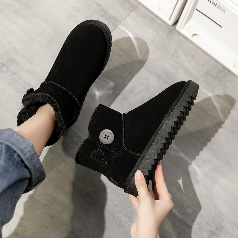 Sieviešu ziemas zābaki, ūdensdroši nubukādas ādas, īsi zābaki ar pūkainu oderi, sprādzes aizdare, bieza gumijas zole