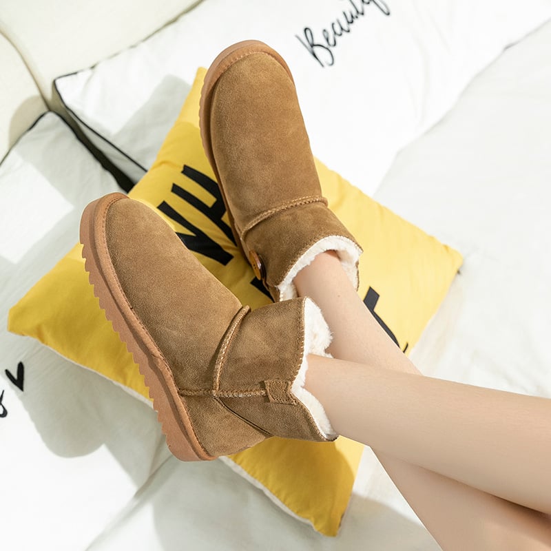 Sieviešu ziemas zābaki, ūdensdroši nubukādas ādas, īsi zābaki ar pūkainu oderi, sprādzes aizdare, bieza gumijas zole