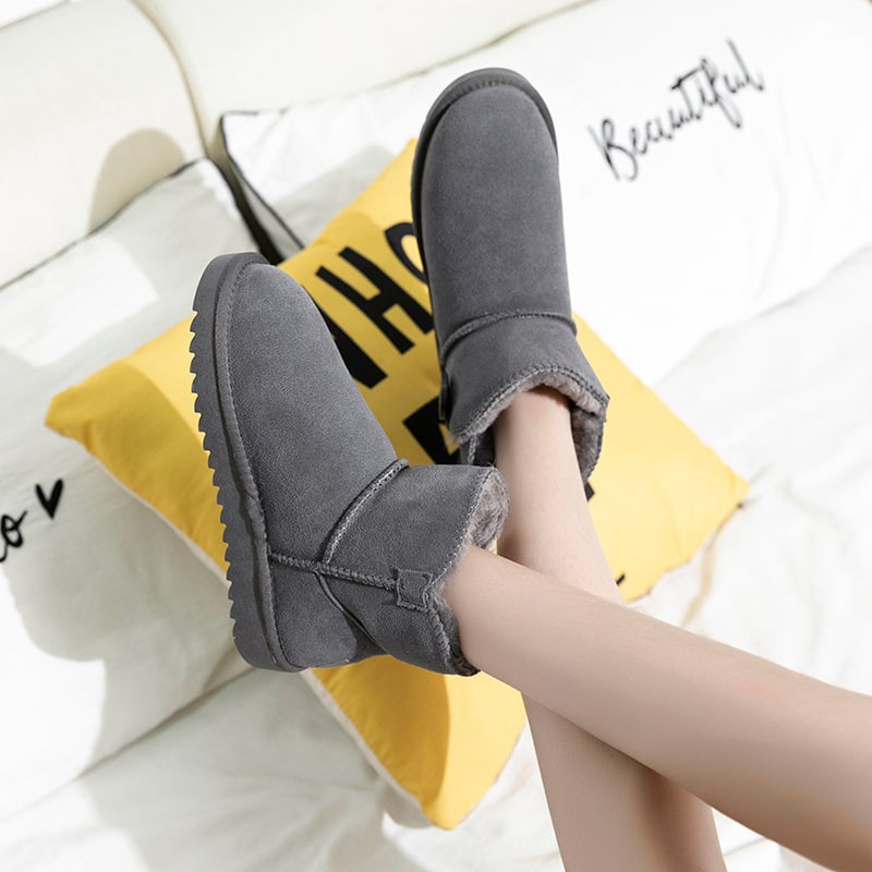 Sieviešu ziemas zābaki, ūdensdroši nubukādas ādas, īsi zābaki ar pūkainu oderi, sprādzes aizdare, bieza gumijas zole