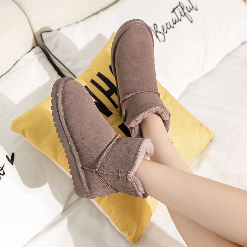 Sieviešu ziemas zābaki, ūdensdroši nubukādas ādas, īsi zābaki ar pūkainu oderi, sprādzes aizdare, bieza gumijas zole