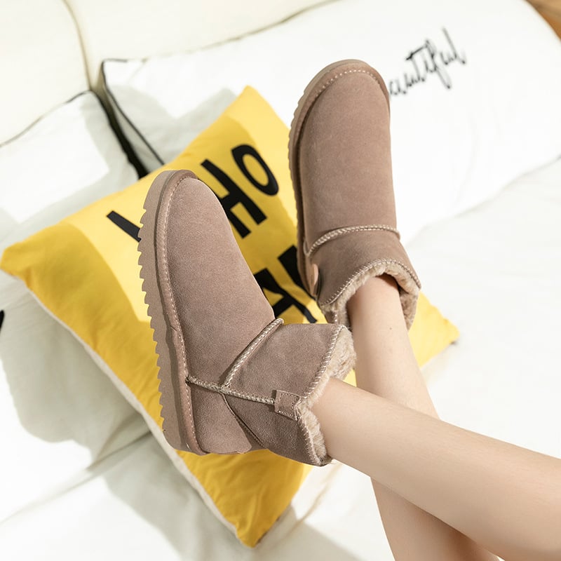 Sieviešu ziemas zābaki, ūdensdroši nubukādas ādas, īsi zābaki ar pūkainu oderi, sprādzes aizdare, bieza gumijas zole