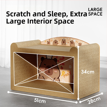 Kaķu ligzda ar skrāpēšanas dēli no viļņota kartona, karikatūras stilā, 1 gab