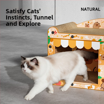 Kaķu ligzda ar skrāpēšanas dēli no viļņota kartona, karikatūras stilā, 1 gab