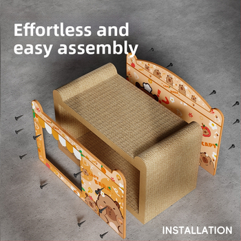 Kaķu ligzda ar skrāpēšanas dēli no viļņota kartona, karikatūras stilā, 1 gab