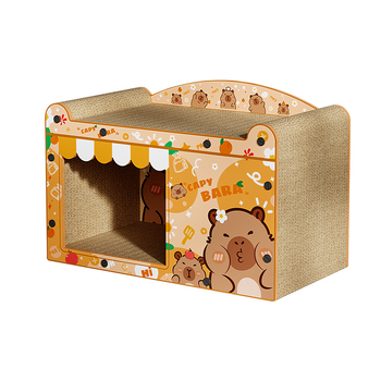 Kaķu ligzda ar skrāpēšanas dēli no viļņota kartona, karikatūras stilā, 1 gab