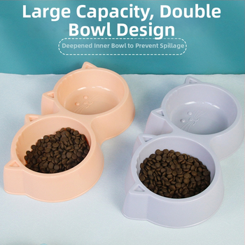 Kaķu dubultā bļoda ēšanai un dzeršanai, anti-apgāšanās, plastmasa, Yunce zīmols