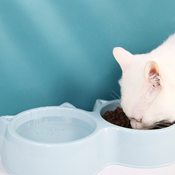 Kaķu dubultā bļoda ēšanai un dzeršanai, anti-apgāšanās, plastmasa, Yunce zīmols