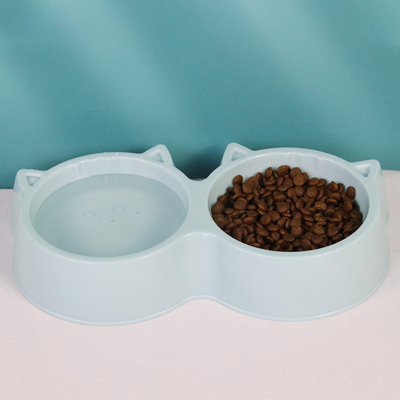 Kaķu dubultā bļoda ēšanai un dzeršanai, anti-apgāšanās, plastmasa, Yunce zīmols