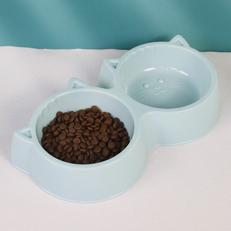 Kaķu dubultā bļoda ēšanai un dzeršanai, anti-apgāšanās, plastmasa, Yunce zīmols