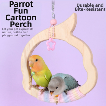 Kabojamas medinės paukščių sūpynių žaislas, medvilninė virvė, prekių ženklas Happy Pet Paradise, tinkamas mažoms paukščių rūšims, kramymui ir žaidimui